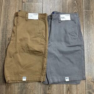 Arizona Lot of 2 Flex Classic Fit Men's Shorts Khaki Tan Grey Size 40 10" Inseam